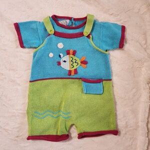 Zackali 4 Kids Vintage Knit Fish Beach Romper, 100% Cotton, Boutique, Size 6M